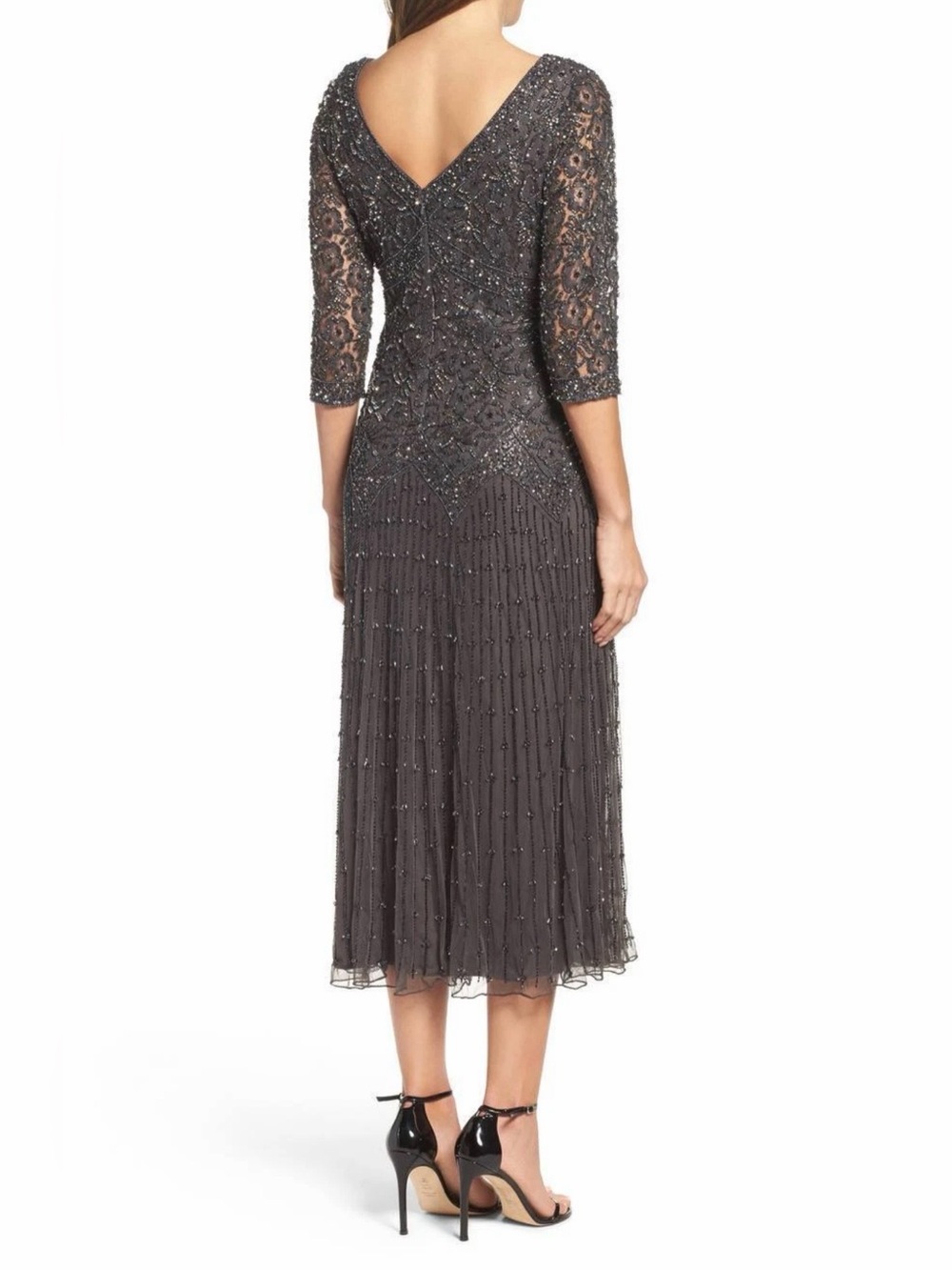 Pisarro Nights Gray Beaded V-Neck Evening Gown Formal size 16 - Picture 3 of 12